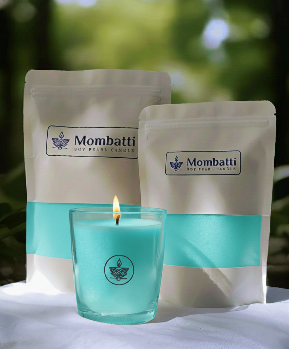 Aqua Pearled Candle (With Vase)